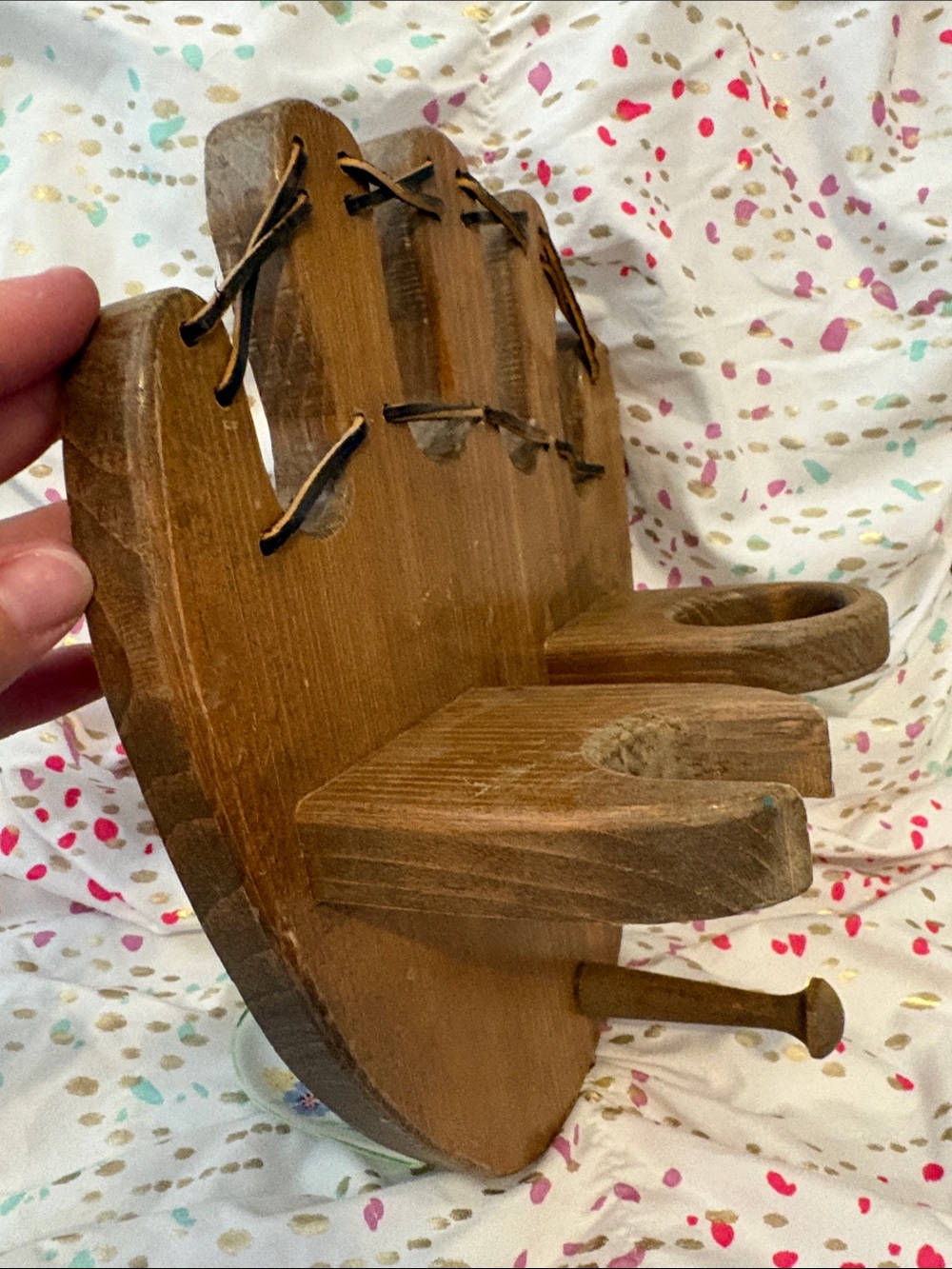 Rustic Wooden Wall Shelf for baseball, bat and glove - Picture 3 of 5